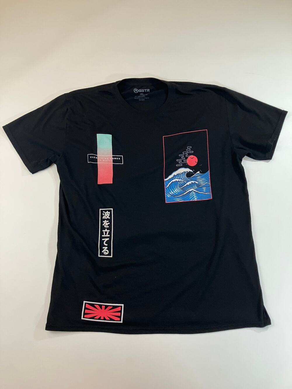 RGSTR Everything Comes In Waves Japanese Graphic T Shirt Men 2XL Black